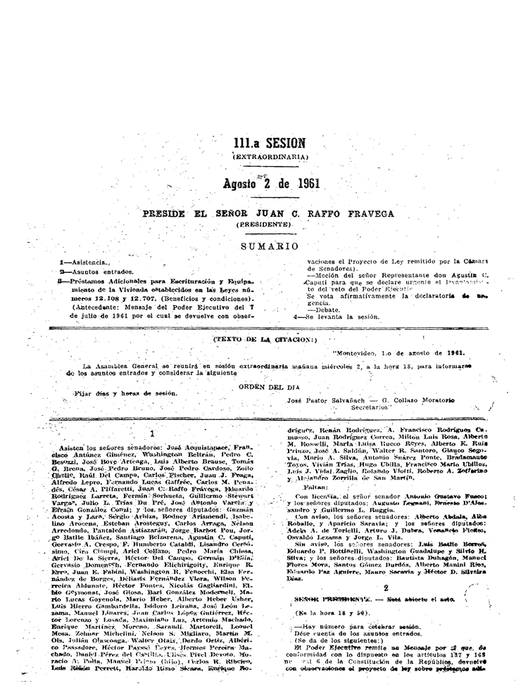 DIARIO DE SESIONES DE LA ASAMBLEA GENERAL del 02/08/1961